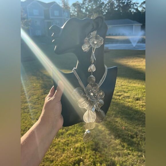 Zara Floral Silver Plated Necklace and Earrings Set - Picture 8 of 11